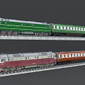 Two Level Display of Green and Red Model Trains with Multiple Carriages