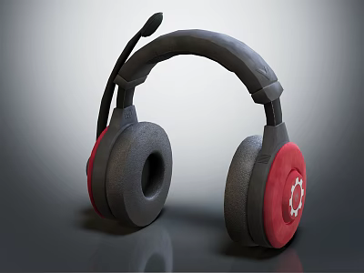 Red And Black Over Ear Headphones With Built in Microphone And Gear Logo Design 3d model