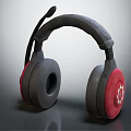 Red And Black Over Ear Headphones With Built in Microphone And Gear Logo Design