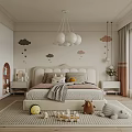 Modern Kids Room Interior With Cloud Star Decorations Chandelier And Soft Rug