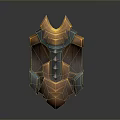 3D Model Decorative Shield with Golden Brown Metallic Wooden Texture and Ornate Geometric Design