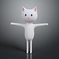 Cute Cartoon White Cat With Pink Ears Red Nose Stretched Arms And Gray Background