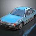 Old Blue Sedan Car With Worn Exterior And Classic Retro Design