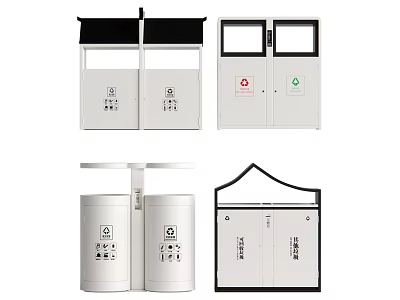 Various Double Compartment Trash Bins With Classification Labels And Lids 3d model