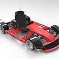 Red And Black Open Frame Racing Cart With Silver Wheels And Seats