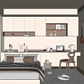 Modern Minimalist Tatami Bedroom Interior With Bed Desk Chair And Bookshelf