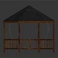 Outdoor Wooden Gazebo Architectural Structure With Octagonal Roof And Railings