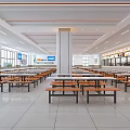 Spacious Clean Dining Hall Interior With Tables Chairs And Food Counters