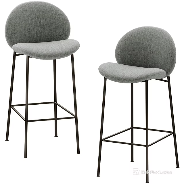 Modern Grey Fabric Bar Stools With Black Metal Frame And Curved Seat Design 3d model 