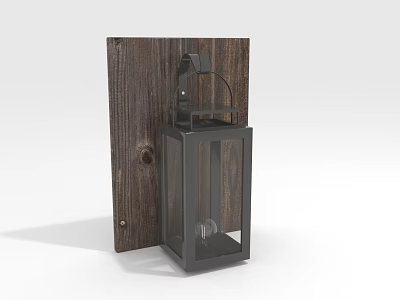 Rustic Wall Mounted Lantern Light With Wooden Board Black Metal Frame Glass Panel And Bulb 3d model