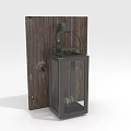 Rustic Wall Mounted Lantern Light With Wooden Board Black Metal Frame Glass Panel And Bulb