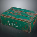 Worn Green Wooden Crate With Hand Painted White Design And Planks