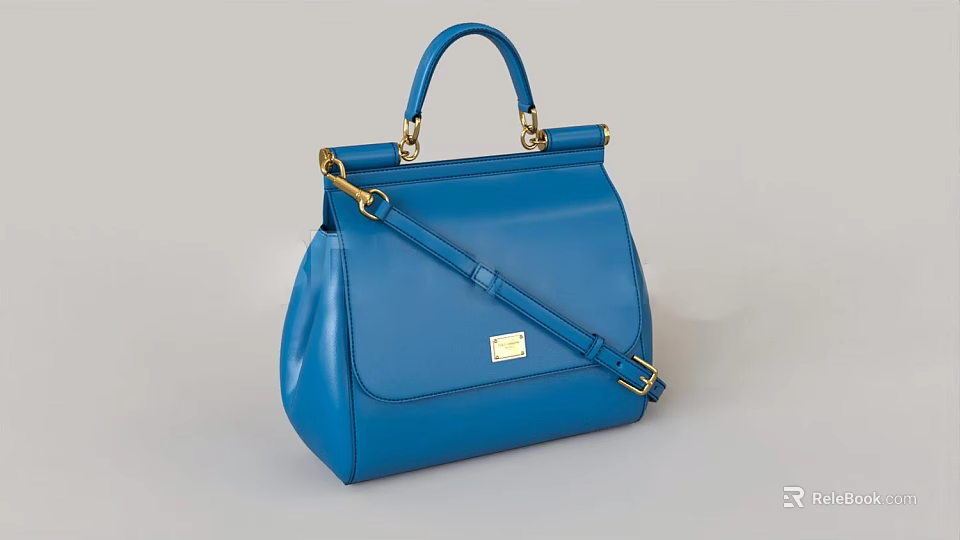 Elegant Blue Leather Handbag With Golden Hardware Top Handle And Shoulder Strap 3d model 