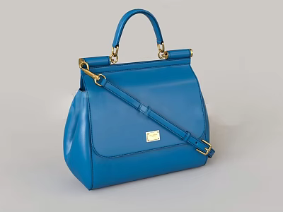 Elegant Blue Leather Handbag With Golden Hardware Top Handle And Shoulder Strap 3d model