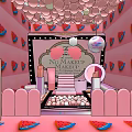 Pink Themed Instagrammable Photo Spot with Hanging Balloons Watermelon Decorations Makeup Products and Disco Ball