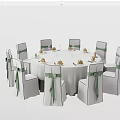 Elegant Round Dining Table Sets With Green Ribbon Chairs And Tableware Decor 3d model