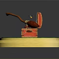 Open Red Decorative Box With Broom On Green Base With Golden Edge
