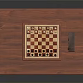 Wooden Chess Table With Checkered Board Arranged Pieces And Storage Box