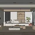 Modern Living Dining Room Interior With Sofa Coffee Table And Dining Setup 3d model