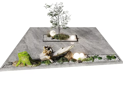 Indoor Landscape With Moss Driftwood Small Tree Pebbles And Lighting 3d model