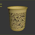 Artistic Golden Cup Featuring Intricate Floral Carvings And Detailed Sculptural Design