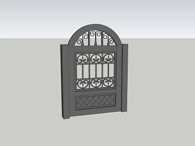 Wrought Iron Gate With Arched Top Decorative Scroll Patterns And Intricate Grille Details 3d model