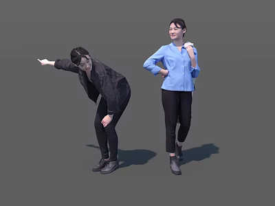 Woman In Blue Shirt And Black Pants Standing With Hand On Waist 3d model