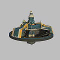 Futuristic Circular Building Model With Blue Yellow White Tower And Multi Layered Structure 3d model