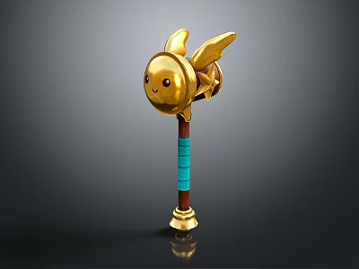 Golden Bee Shaped Hammer Unique Hardware Tool With Blue Green Striped Handle And Decorative Wings 3d model