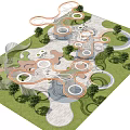 Creative Park Landscape Design With Geometric Paving Circular Elements Trees And Lawn Areas 3d model