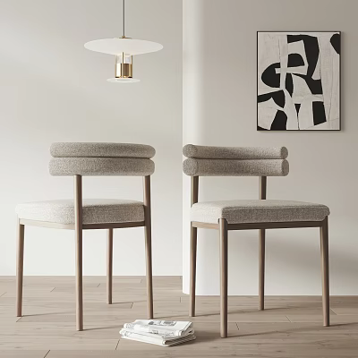 Modern Minimalist Upholstered Dining Chairs With Wooden Legs And Wall Art 3d model