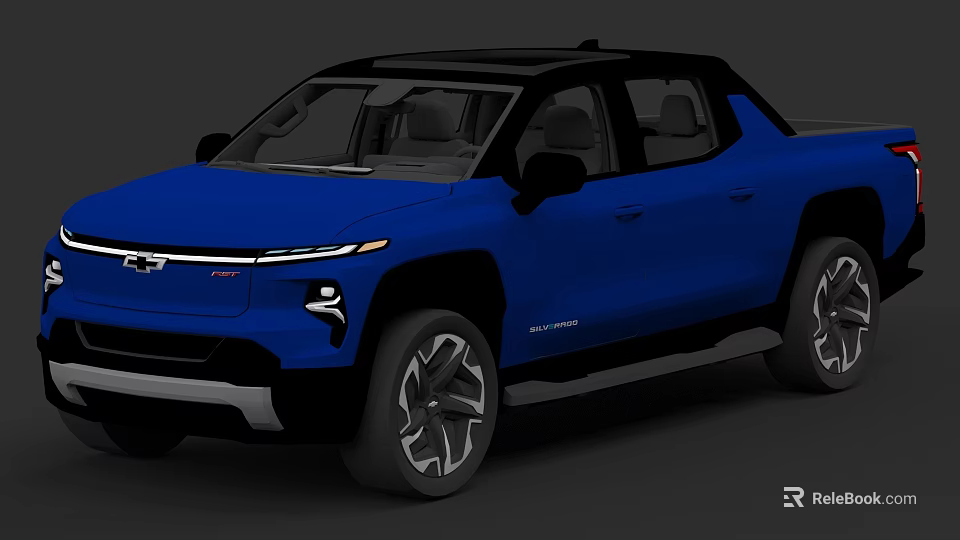 Blue Electric Pickup Truck With Modern Design Sleek Exterior And Alloy Wheels 3d model 