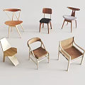 Stylish Single Chairs With Various Designs And Wooden Frames For Interior Decor 3d model