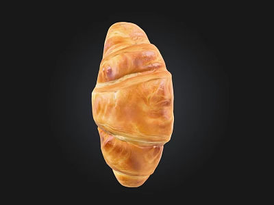 Golden Crispy Croissant on Black Background with Flaky Layers and Buttery Texture 3d model