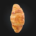 Golden Crispy Croissant on Black Background with Flaky Layers and Buttery Texture