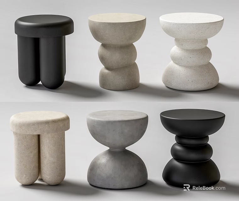 Modern Minimalist Side Tables With Rounded Shapes Various Colors And Stacked Designs 3d model 