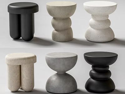 Modern Minimalist Side Tables With Rounded Shapes Various Colors And Stacked Designs 3d model