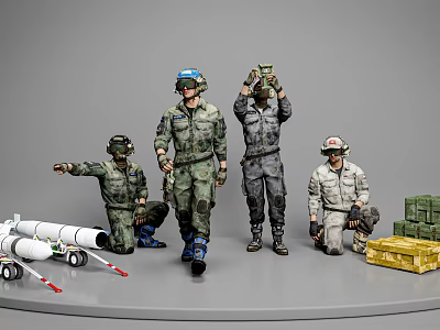 Men in Military Uniforms Standing and Posing With Missiles and Equipment Cases 3d model Men in Military Uniforms Standing and Posing With Missiles and Equipment Cases 3d model