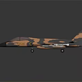 Camouflage Fighter Jet Model With Orange Black Paint And Weapons Under Wings