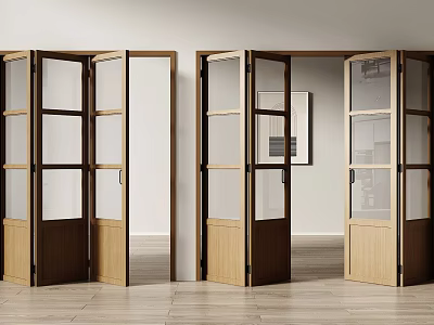 Modern Home Interior Folding Doors With Glass Panels And Wooden Frames 3d model