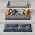 Gray Upholstered Bench With Yellow And Gray Soft Plush Cushions