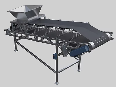 Industrial Equipment Conveyor Belt System With Hopper And Metal Frame 3d model