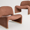 Modern Brown Upholstered Accent Chairs With Curved Design And Wooden Legs