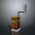 Vintage Cast Iron Stove With Red Knob And Vertical Metal Pipe