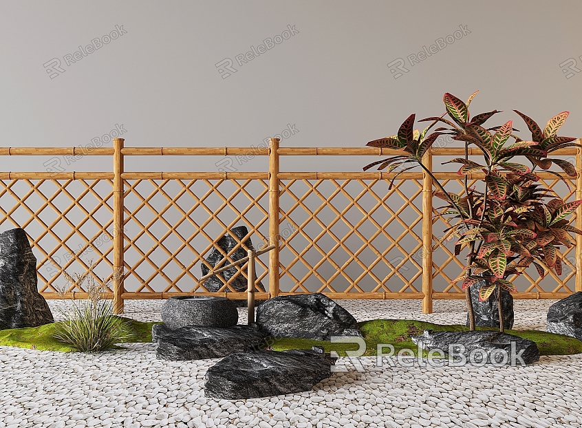 Bamboo fence fence bamboo fence partition plant stone landscaping courtyard sketch Ting step model