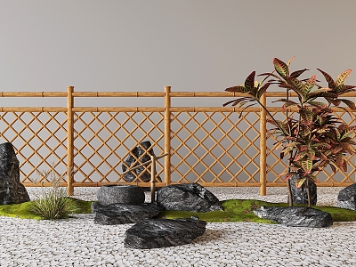 Bamboo fence bamboo fence partition plant stone landscaping courtyard sketch Ting step model