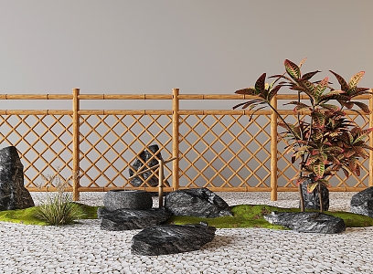 Bamboo fence bamboo fence partition plant stone landscaping courtyard sketch Ting step 3d model