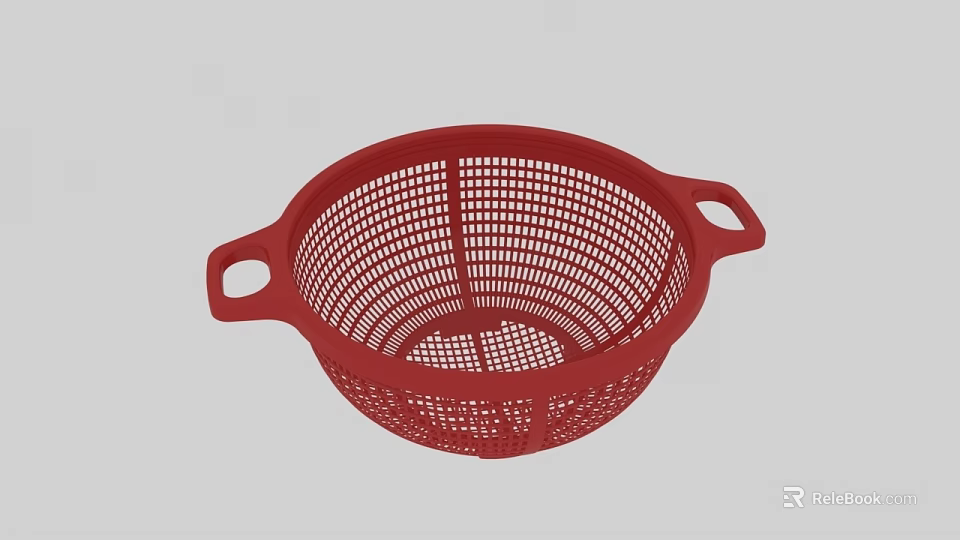 Red Plastic Colander With Drainage Holes And Side Handles For Kitchen Use 3d model 