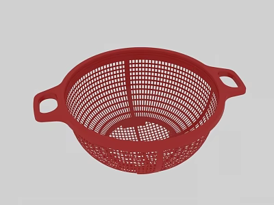 Red Plastic Colander With Drainage Holes And Side Handles For Kitchen Use 3d model