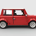 Red Classic Mini Style Building Blocks Car Model With White Roof And Headlights